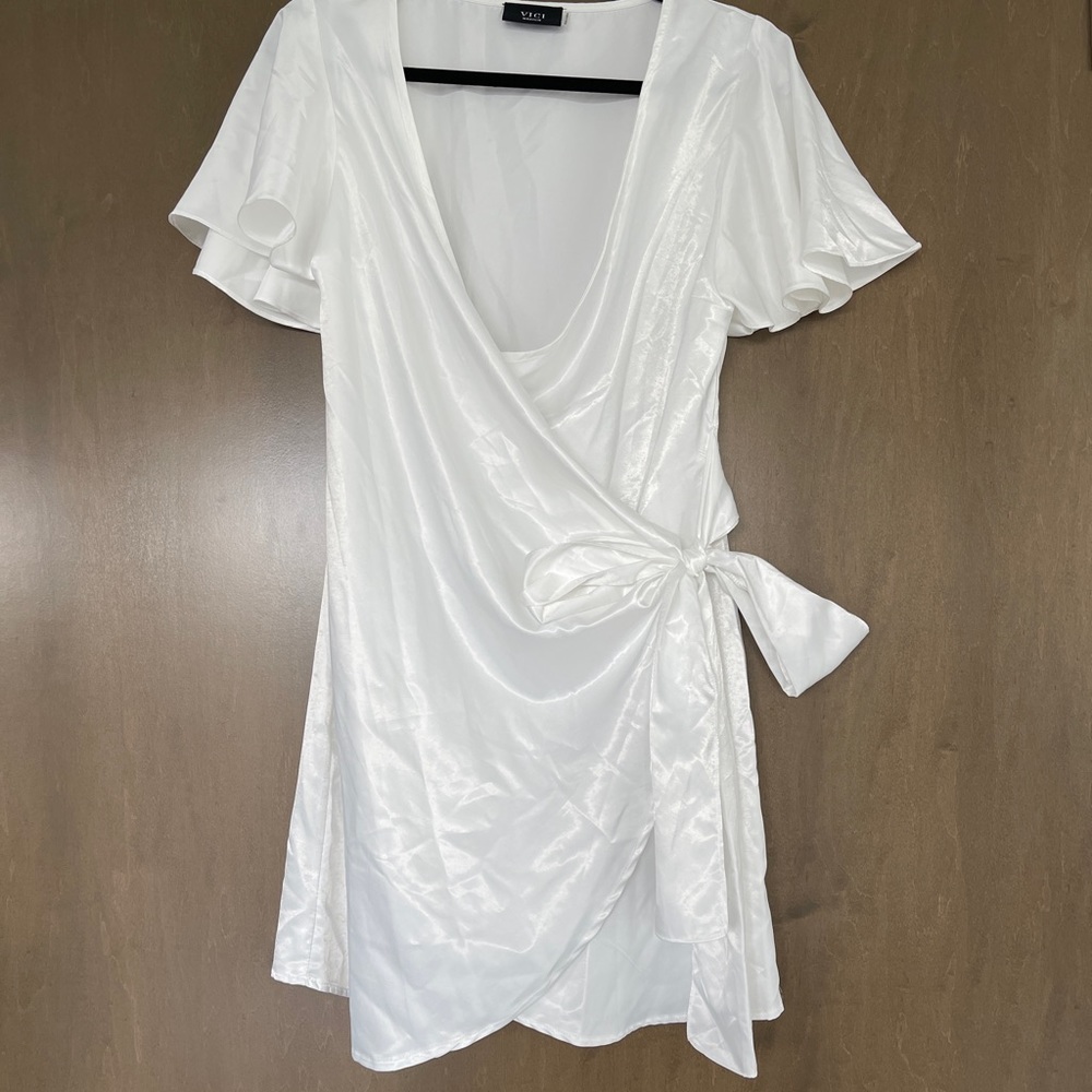 Frame of Mind White Satin Wrap Dress